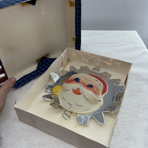 Vintage 70s Doubl Glo Christmas Foil Tree Top Santa Claus Box Paper Novelty Mfg - Picture 6 of 6